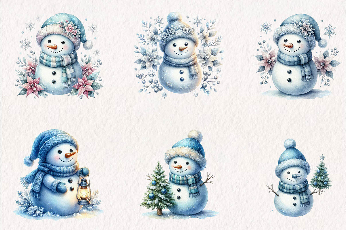 Watercolor Blue Snowman, a Seasonal Illustration by CreationArt (Photo 4 of 7)