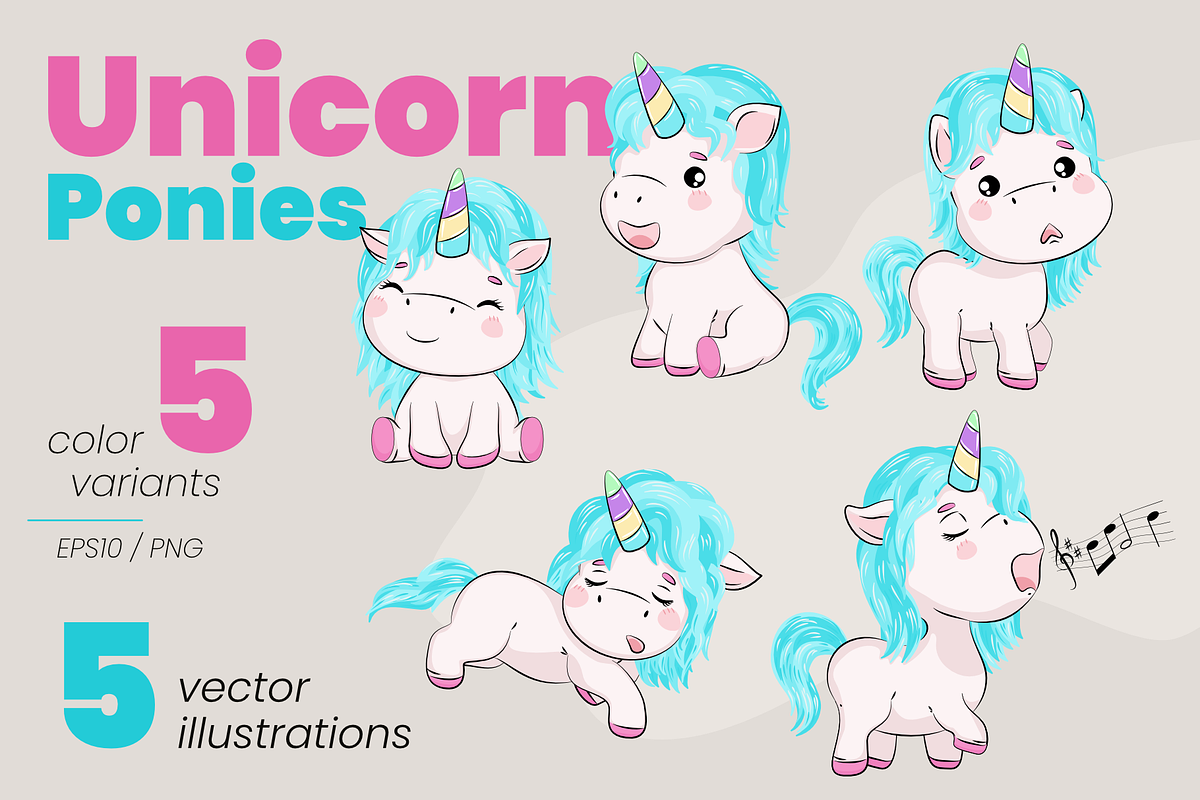 Unicorn - cute ponies, an Animal Illustration by moja doodle (Photo 1 of 6)