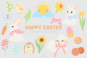 Happy Easter Hand drawn Vectors, a Seasonal Illustration by Blumensdiary