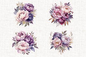 Watercolor Purple Peonies PNG