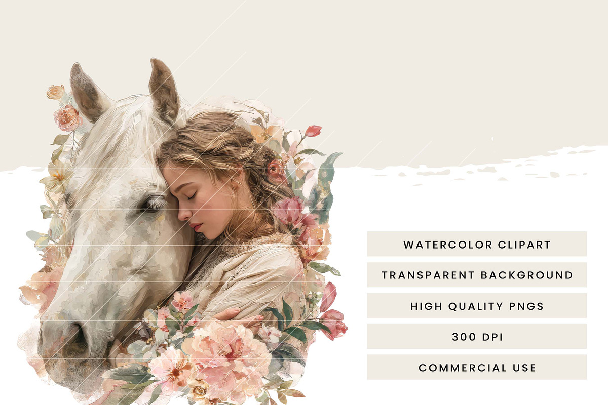 Watercolor Floral Horse & Girl Clip, a Person Illustration by Design Scotch (Photo 6 of 8)