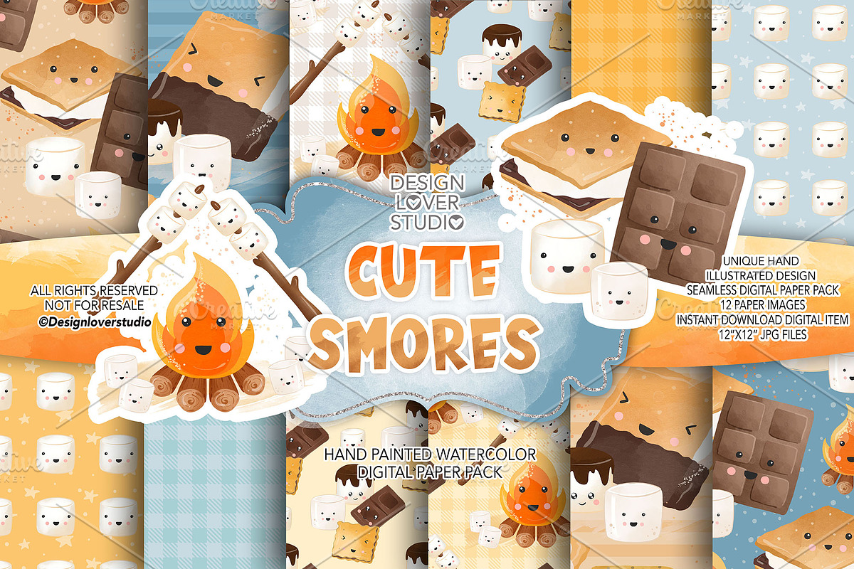 Cute Smore's digital paper pack, a Pattern Graphic by designloverstudio (Photo 1 of 7)