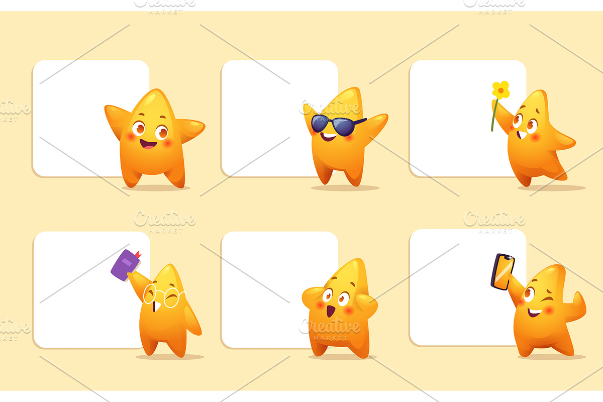 Stars banners. mascot stars standing, an Illustration by Onyx