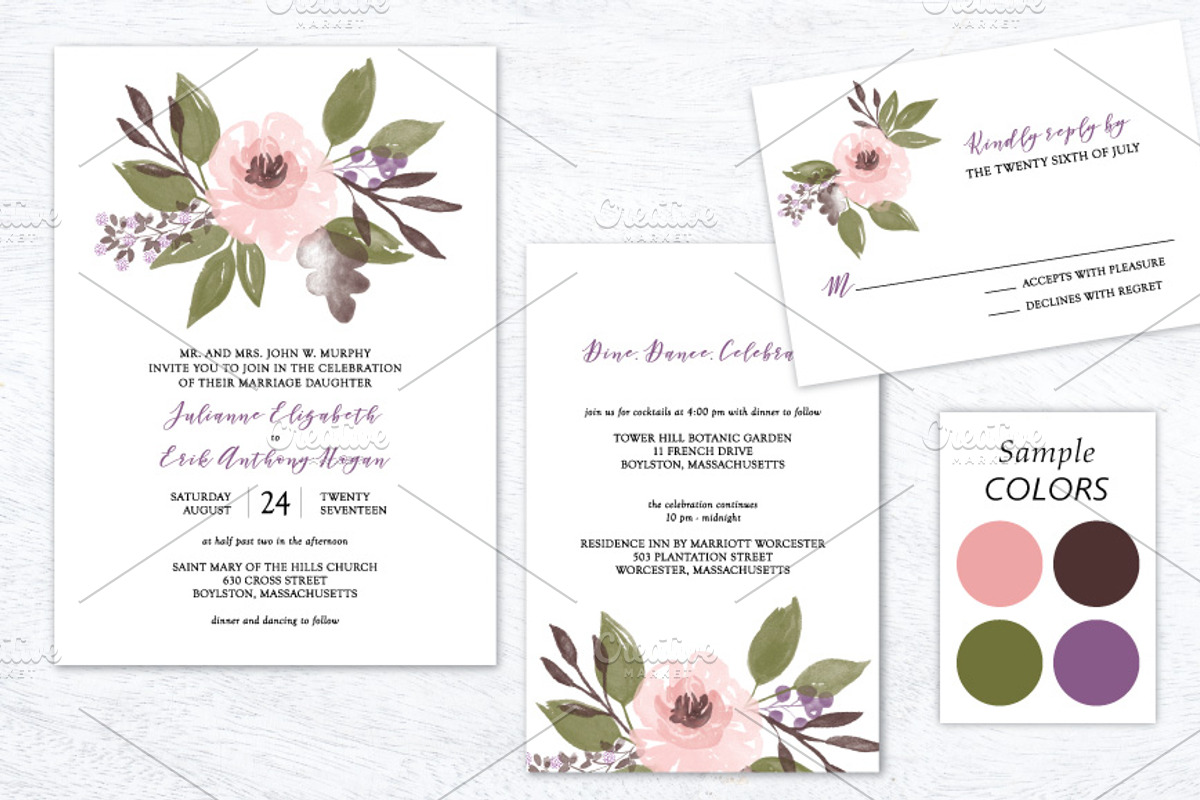 Watercolor Floral Wedding Suite, an Invitation Template by La Bella Rue (Photo 2 of 4)