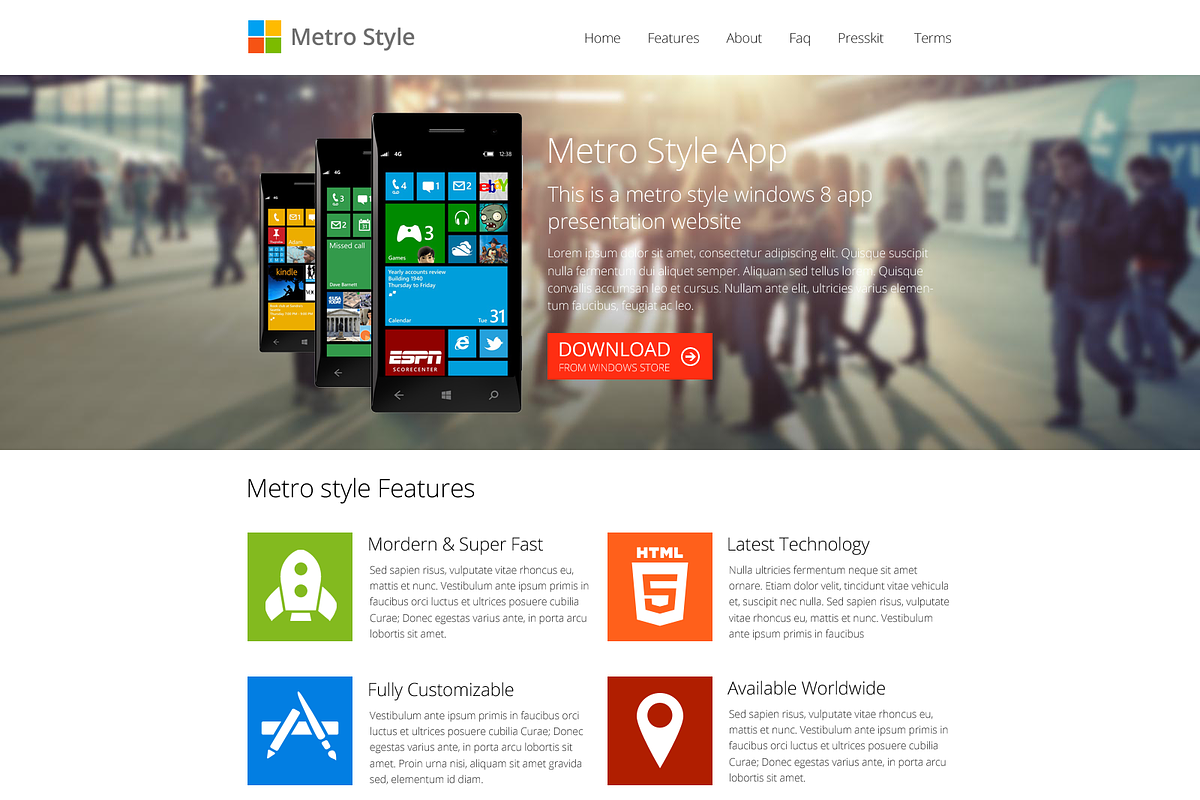 Metro Windows 8 App Showcase, a Bootstrap Template by Surjith SM (Photo 1 of 2)
