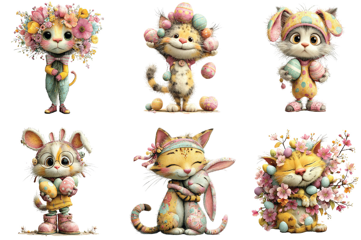 Whimsical Easter Cats Clipart, an Illustration by CraftArtStudio (Photo 6 of 6)
