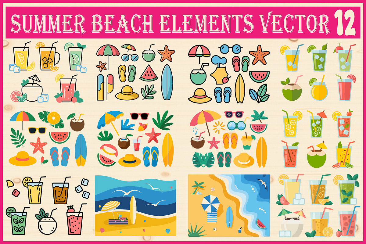 Summer Beach Elements Vector, an Object Graphic by jahid234 (Photo 1 of 13)