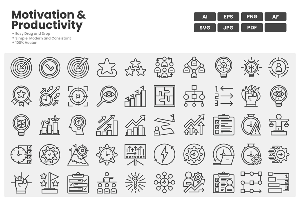 Motivation And Productivity Icons, an Outline Icon by erifqizeicon (Photo 3 of 3)