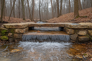 Autumn landscape with water stream in the forest, a Photo by AlyaAnd