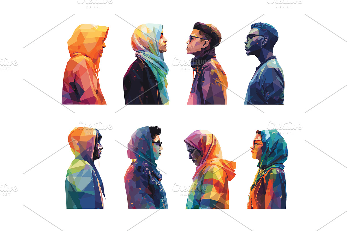 Mosaic of diverse profiles in low, an Object Illustration by Onyx