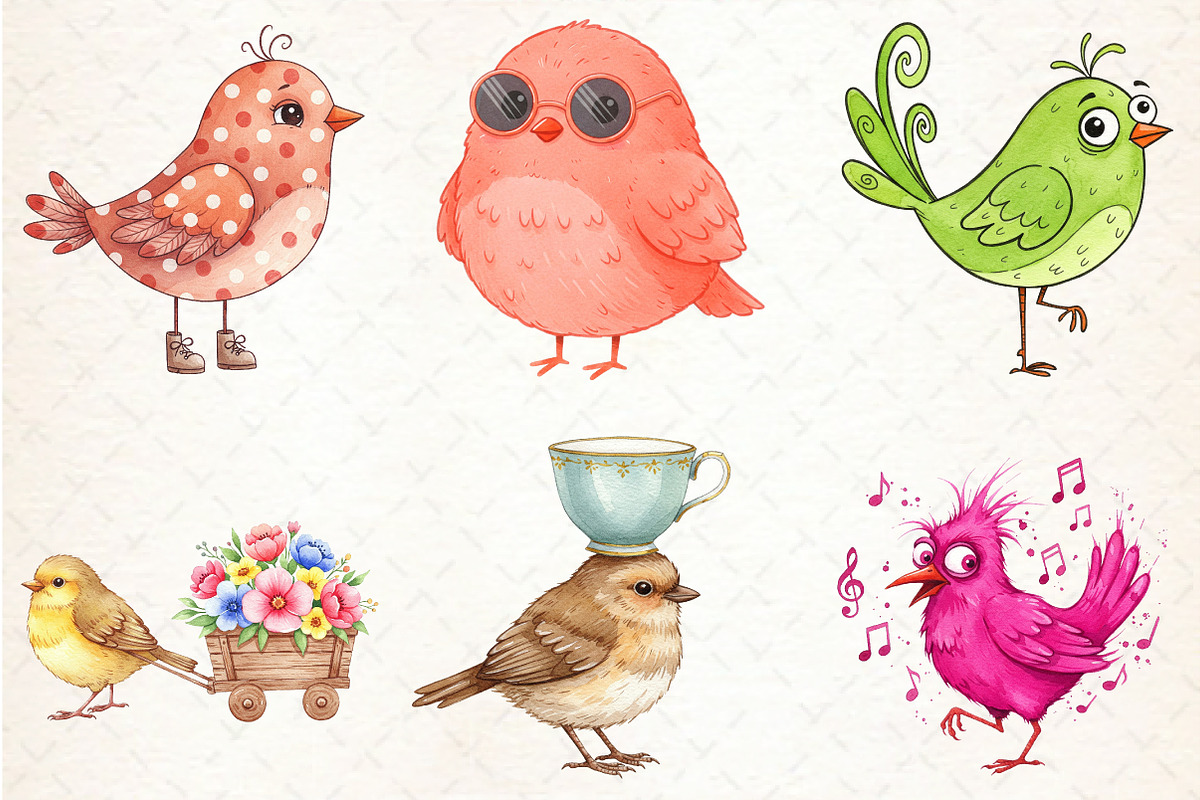 Quirky Whimsical Birds Clipart, an Illustration by Libby Wishes (Photo 6 of 7)