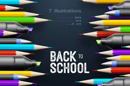 School supplies vector banner set