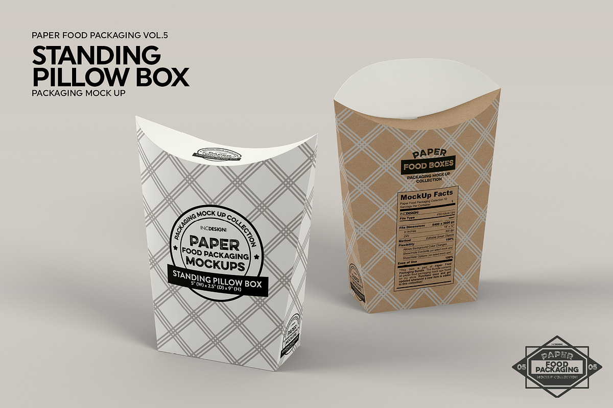 Standing Pillow Box Packaging Mockup, a Packaging Mockup by INCDesign (Photo 3 of 6)