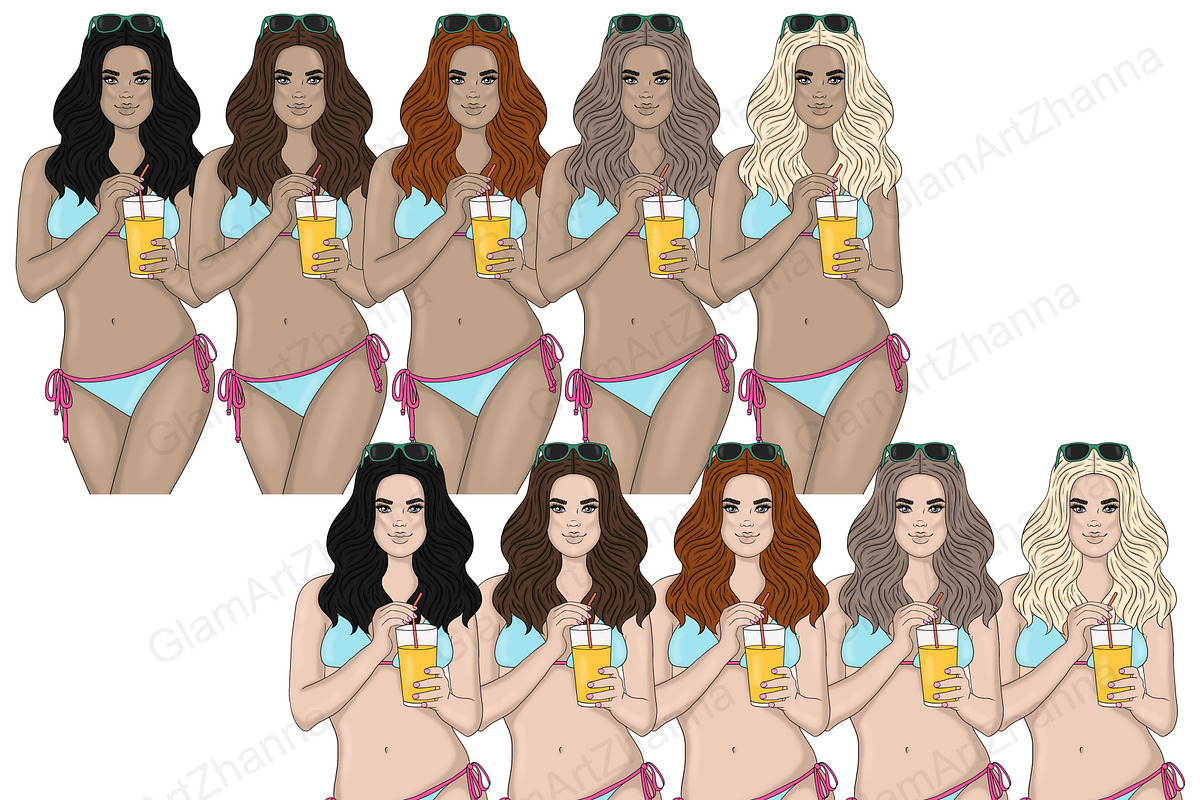 Summer Girl Clipart | Bikini Woman, a Person Illustration by GlamArtZhanna (Photo 3 of 7)