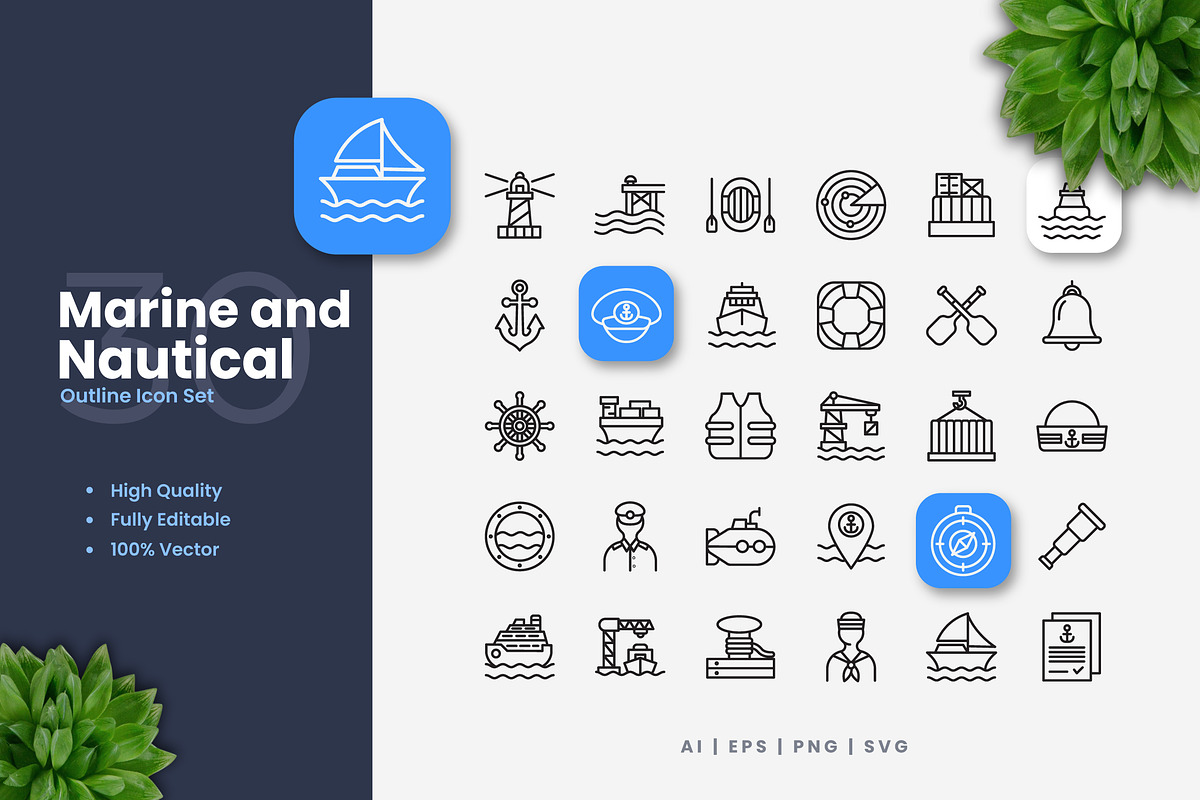 Marine and Nautical Outline Icons, an Outline Icon by Upnowgraphic
