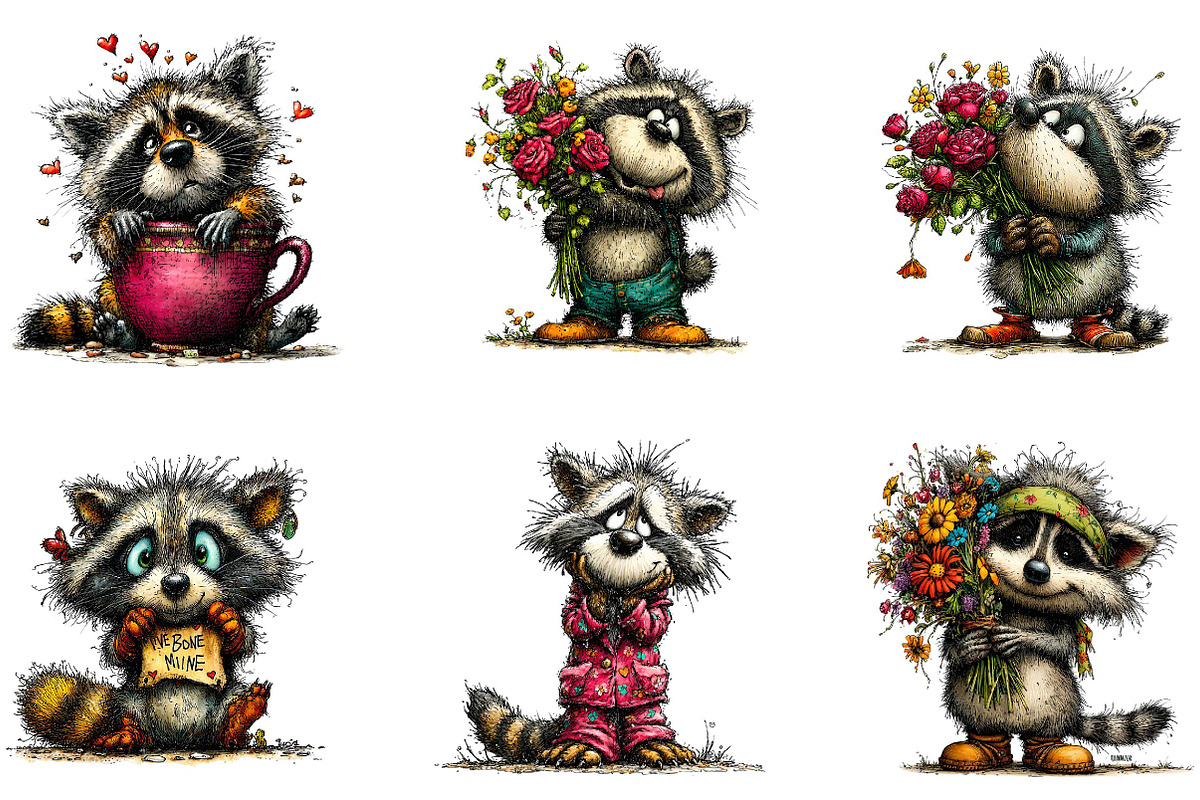 Whimsical Valentines Raccoon Clipart, an Illustration by CreationArt (Photo 7 of 7)