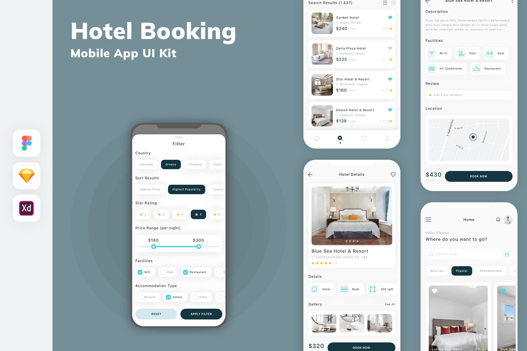 Hotel Booking Mobile App UI Kit, an UI Kit Template by uicube