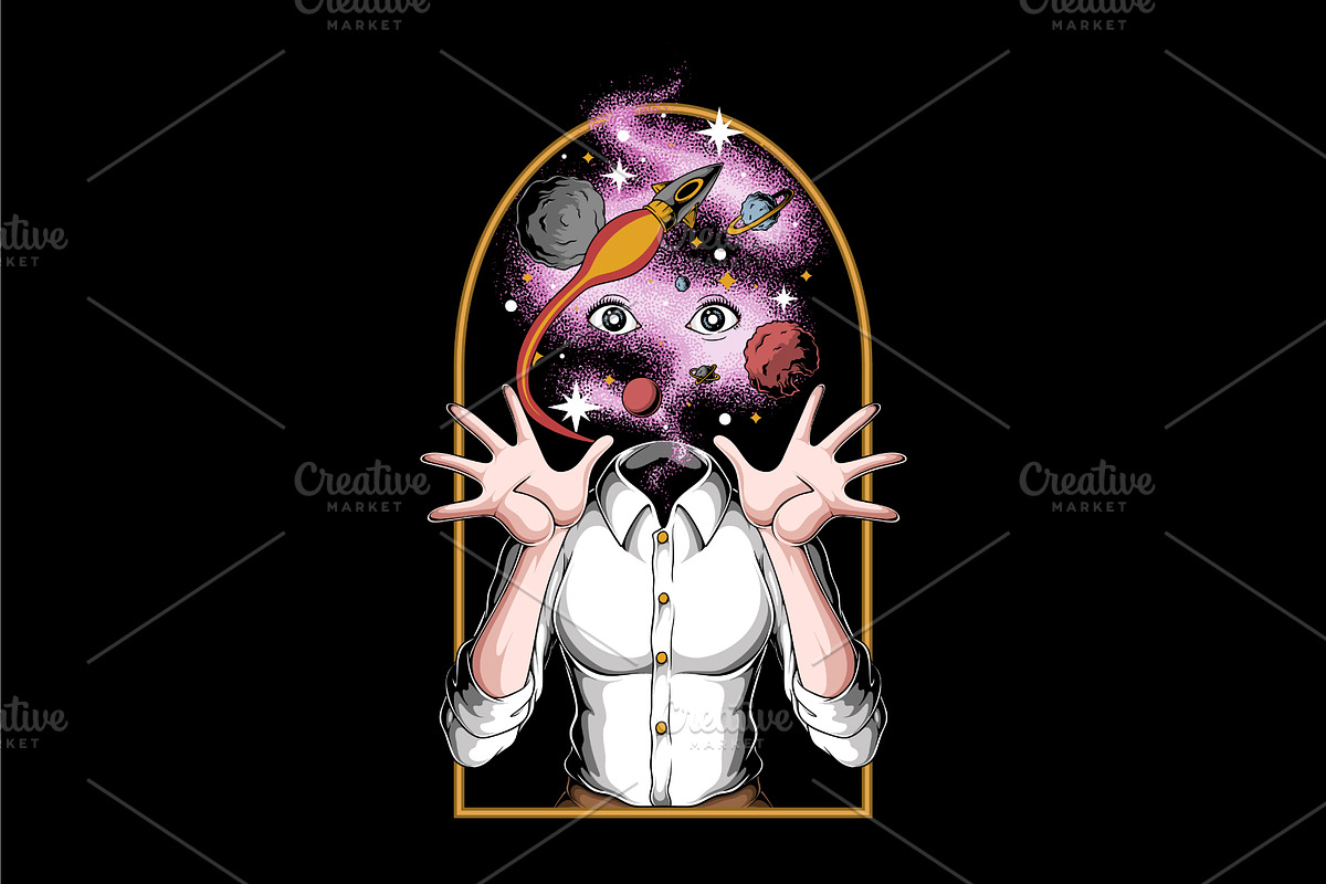 Surreal Woman with Galaxy Head, a Decorative Illustration by Judsart (Photo 1 of 3)