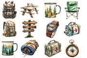 Camping Hiking Clipart, an Illustration by SinaCreation (Thumbnail 2 of 5)