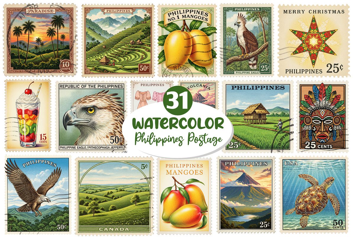 Philippines Postage Stamps Clipart, an Illustration by Dream Creation (Photo 1 of 6)