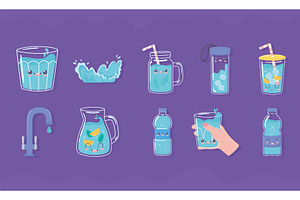 drink water icons, a Food Illustration by studiogstock