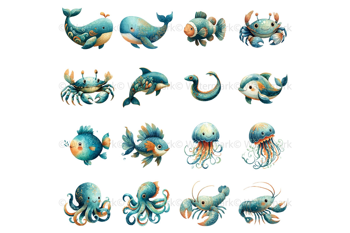 Sea Animals Clip Art Bundle, an Animal Illustration by Nicole Branger Art (Photo 7 of 19)