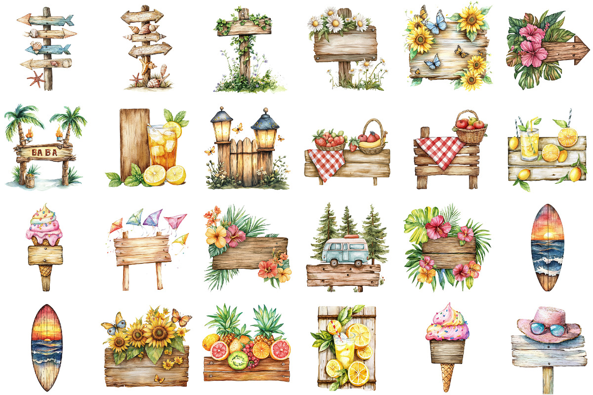 Summer Day Wooden Sign Clipart, an Illustration by Sublimation Artist (Photo 2 of 6)