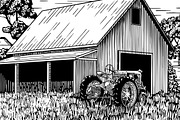 Old Farm Tractor and Barn, a Transportation Illustration by blue67sign (Thumbnail 2 of 2)