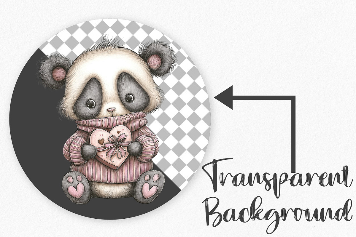 Whimsical Valentine Panda Clipart, an Illustration by Canvas Craft (Photo 2 of 6)