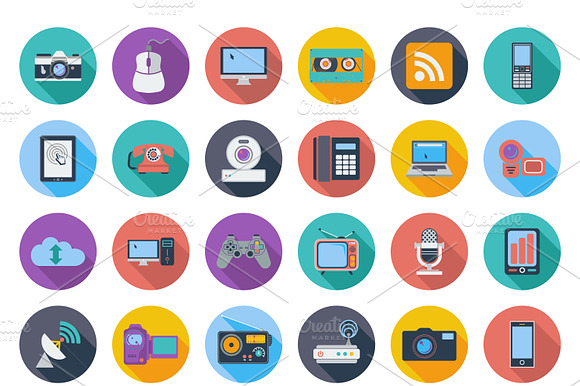 Devices Icons Whit Long Shadow.
