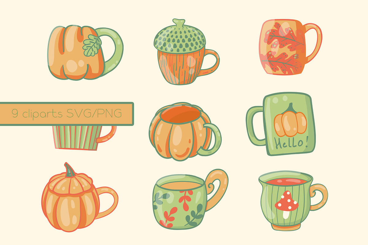 Autumn Pumpkins Mugs clipart pattern, a Seasonal Illustration by Carpet Tapete Pretzel (Photo 3 of 9)