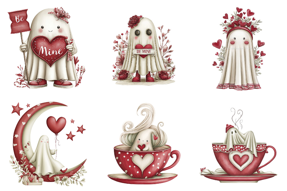 Valentine Ghost Clipart, an Illustration by DreamArtGraphic (Photo 5 of 5)