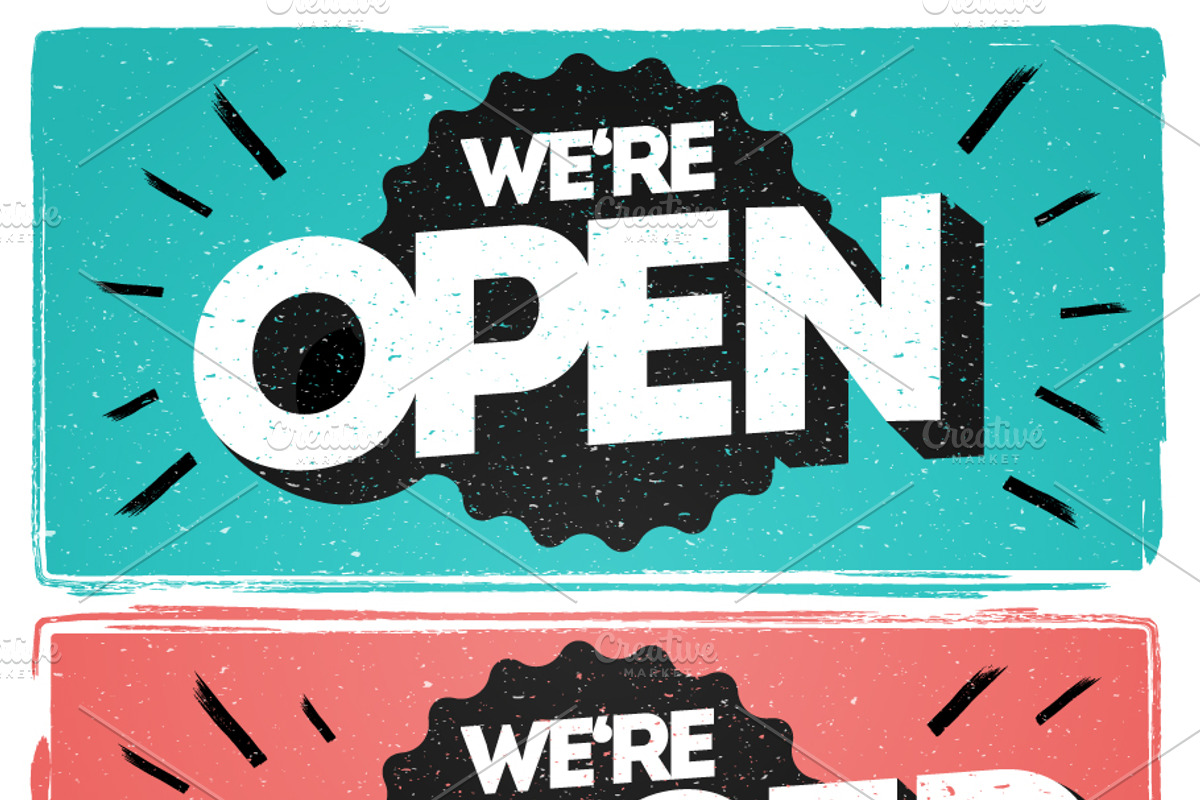 Vintage Sign We're Open We're Closed, an Object Graphic by Black White Mouse Design