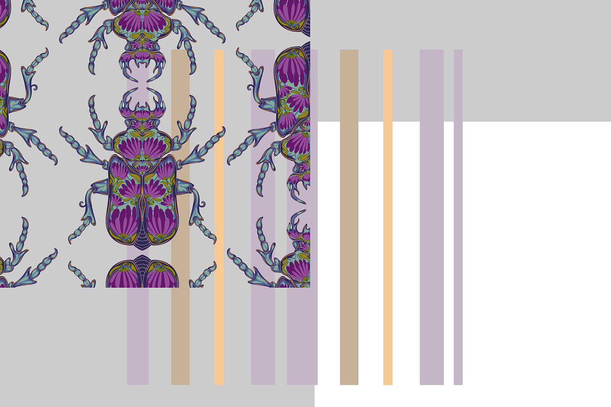 Floral Beetles Blue-Violet Vector, a Pattern Graphic by NayaChu (Photo 6 of 7)