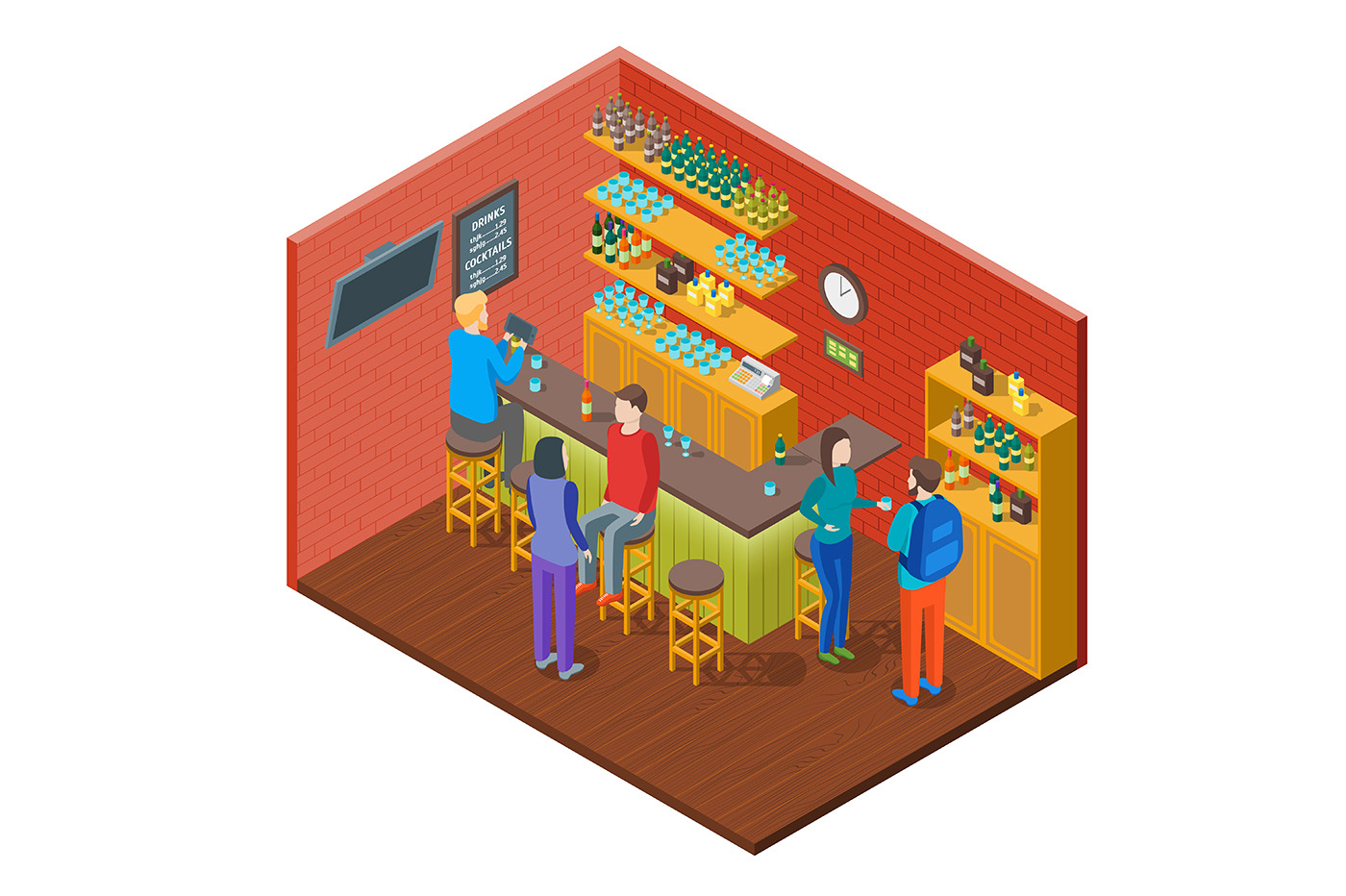 Bar Drinking Interior with Furniture, a Food Illustration by Bigmouse_art