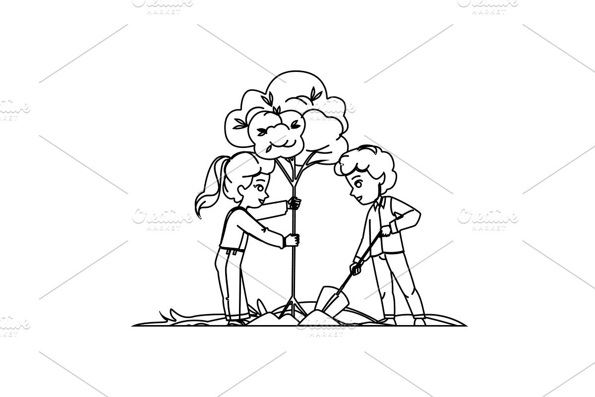 environment planting tree kid vector, a Person Illustration by pikepicture