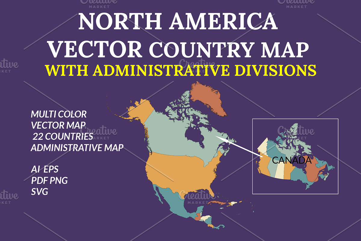North American Countries Vector Map, an Object Graphic by Nazim's Shop (Photo 1 of 9)
