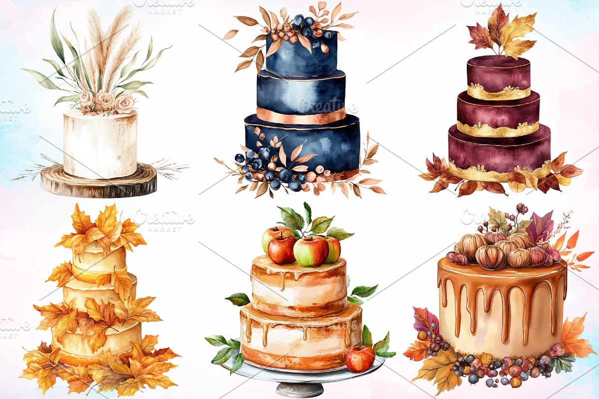Watercolor Fall Wedding Cake Clipart, a Seasonal Illustration by Canvas Craft (Photo 2 of 4)