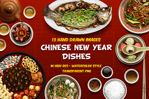Chinese New Year Dishes Hand drawn