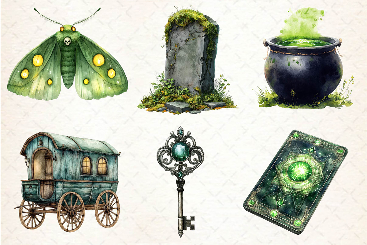 Antique Green Halloween Clipart, an Illustration by Dream Creation (Photo 2 of 7)