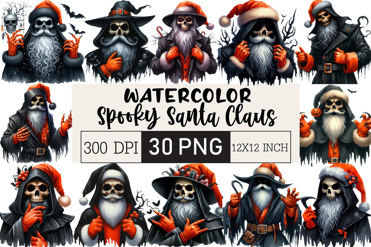 Spooky Santa Claus Clipart, an Illustration by Black Bird Studio (Photo 1 of 6)