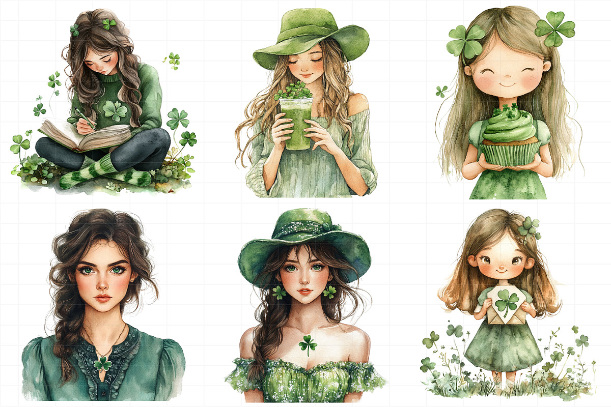 Watercolor Girl St. Patrick's Clipar, an Illustration by Daily.Designs (Photo 3 of 8)
