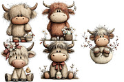 whimsical highland cow clipart, an Illustration by Designworld (Thumbnail 4 of 4)