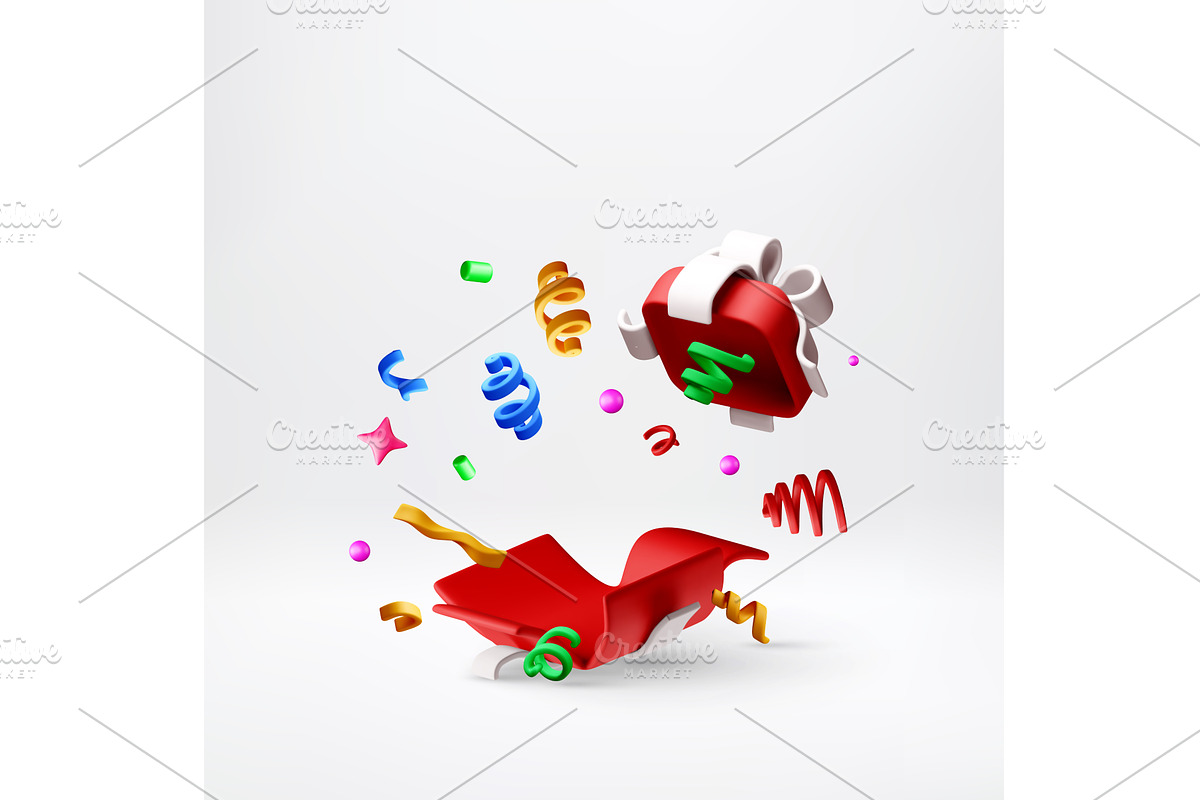 3D Open red gift box with flying, an Object Illustration by Abscent