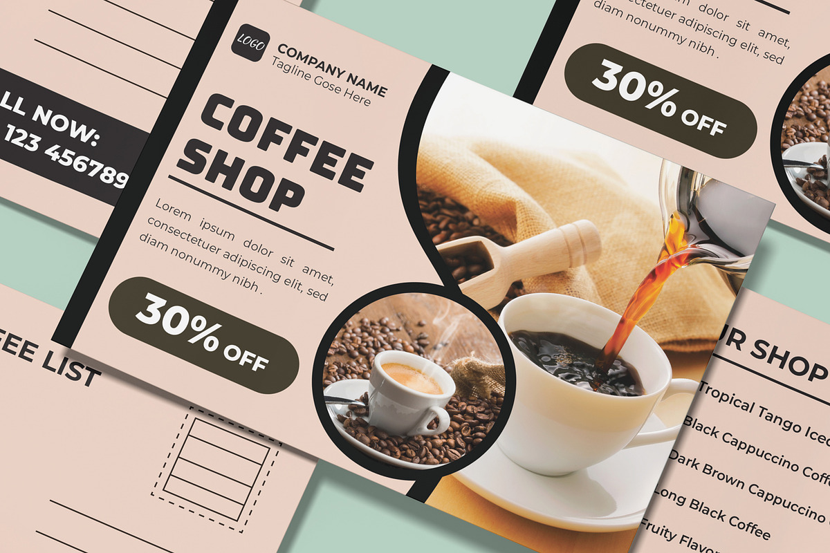 Coffee Shop Postcard Layout, a Stationery Template by MightyDesign (Photo 5 of 8)