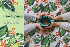 Tropics Leaves JPG Watercolor Set