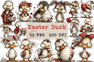Easter Duck Whimsical Clipart, an Illustration by Libby Wishes