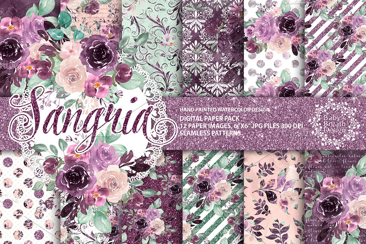 -50% Sangria digital paper pack, a Pattern Graphic by Babysbreath/Dandelionery