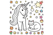 Cute Unicorn and Cat Coloring Page, an Animal Illustration by Sharon Schwalbe (Thumbnail 5 of 5)