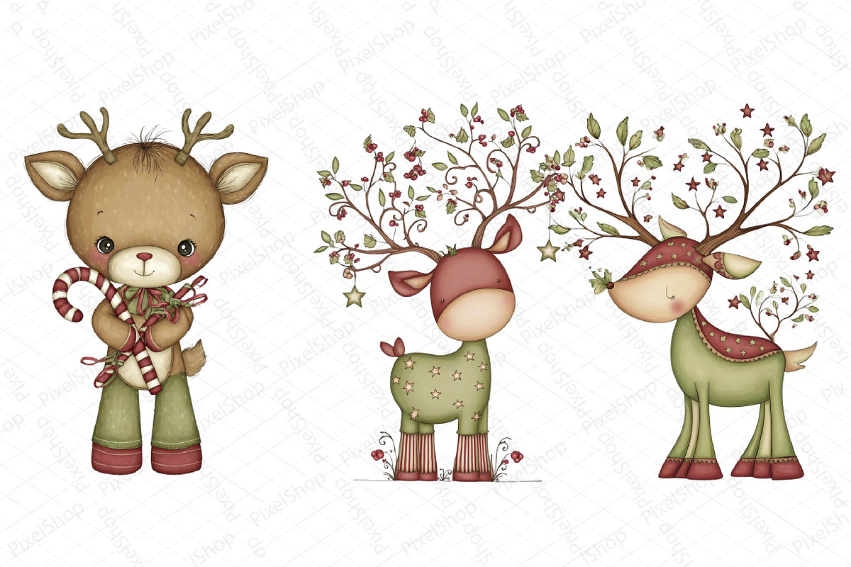 Christmas Cute Reindeer Clipart, an Illustration by DreamPrint404 (Photo 4 of 6)